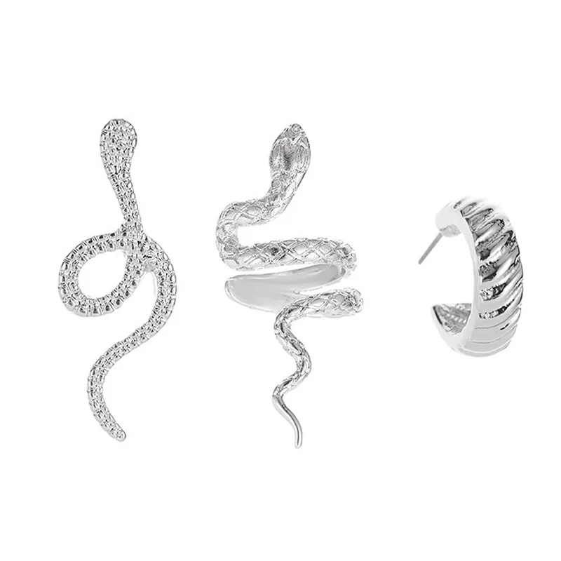 2Pcs/set Snake Clips On Earrings for Women Vintage Zircon Gold Ear Bone Clip Punk Ear Cuffs Personality Jewelry Accessories Gift 