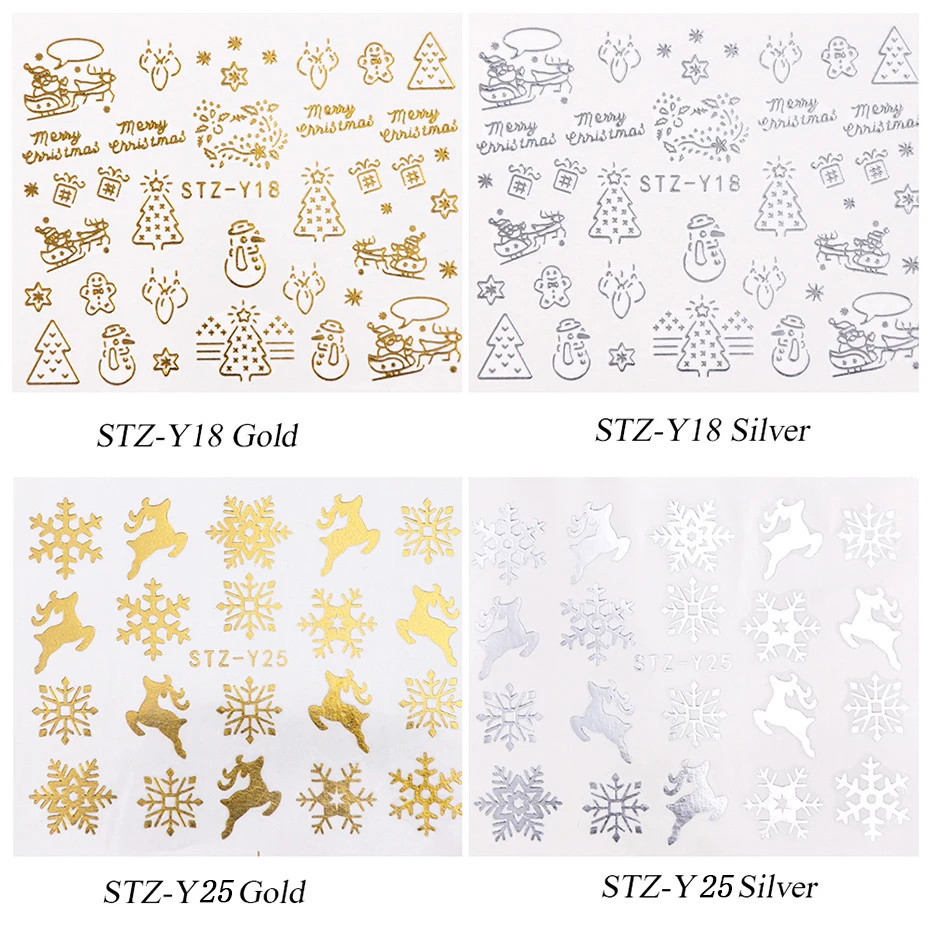 1 шт золотые серебряные рождественские наклейки для ногтей Снежная вода наклейки цветок Дизайн ногтей слайдер для водяной знак, маникюр Клей наконечник CHSTZ-YA-1