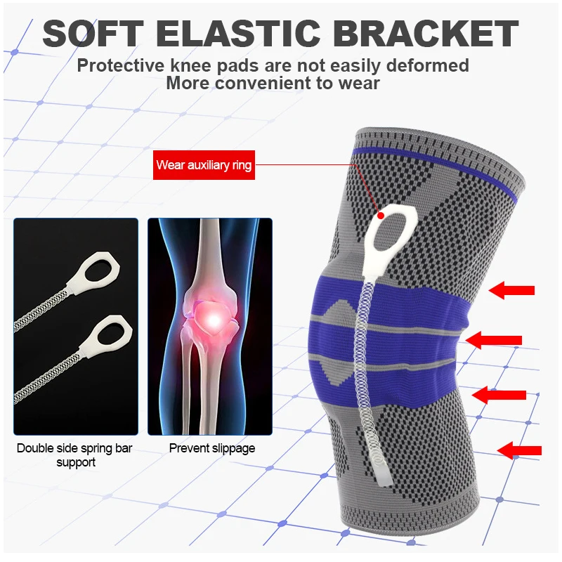 3D переплетение колено рукав Meniscal профессиональный баскетбольный силикатный бампер эластичная Опора наколенник езда Открытый Бег Фитнес