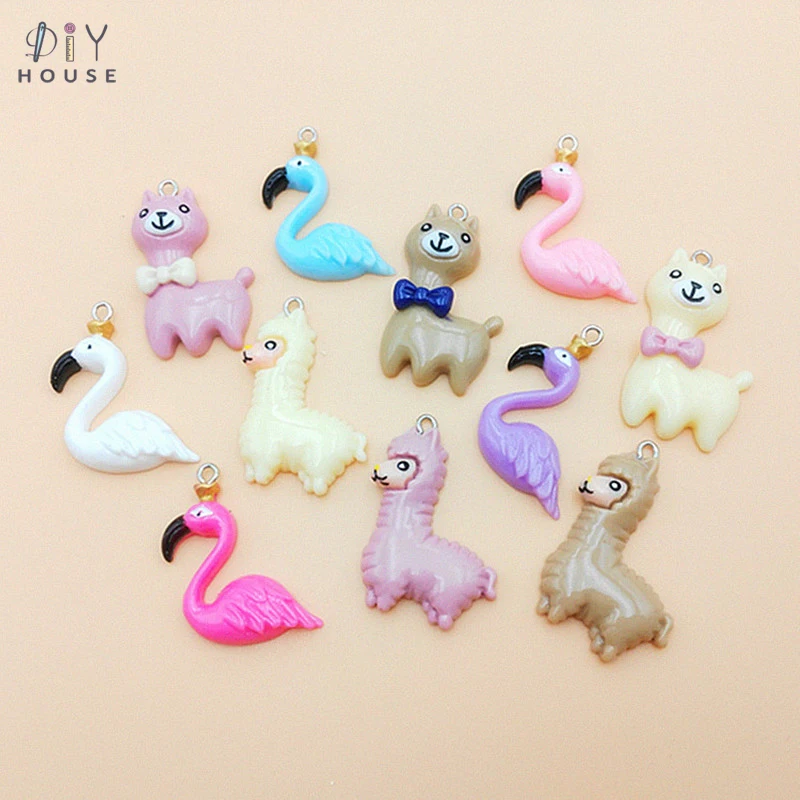 

10/20/30Pcs Cute Animal Alpaca/Flamingo Hanging Ring Flatback Planar Resin Accessories DIY Craft Supplies Basteln Decor Material