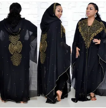 

plus size elegant silk robes African dress size dashki diamond beads African abaya dubai abaya Muslim evening hooded cape
