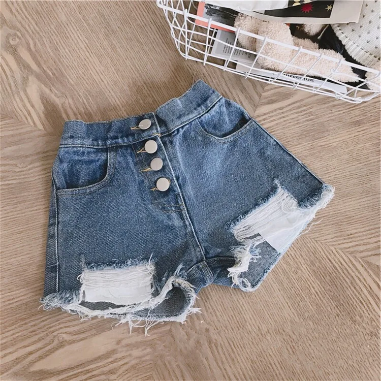 

Child but Star Girls Spring And Summer with Holes Jeans Shorts 2019 Korean-style Children Frayed Button Cowboy Shorts
