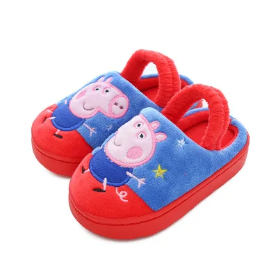 Peppa Pig/Детская плюшевая обувь; хлопковые тапочки для малышей; сезон зима-осень; домашние/уличные Мягкие плюшевые детские тапочки Peppa Джордж - Цвет: C