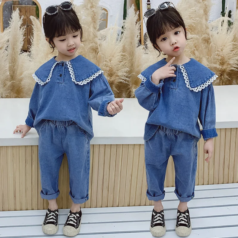 

Fashion Childrenswear Girls Lace Set Spring Clothing 2020 New Style Korean-style Children Western Style Cowboy Two-Piece Set GIR