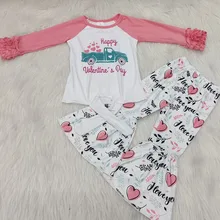 Комплект изысканной детской одежды для маленьких девочек; Новинка; топ на День Святого Валентина; брюки-клеш; одежда для маленьких девочек; комплект одежды; Fornite