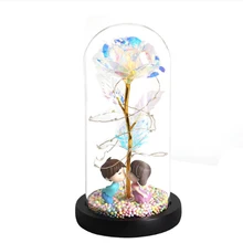 

2020 LED Enchanted Galaxy Rose Eternal 24K Gold Foil Flower With Fairy String Lights In Dome For Christmas Valentine's Day Gift