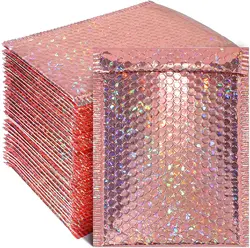 Enveloppes rembourrées en plastique, 50 pièces/paquet, Laser, or Rose, emballage d'expédition, papier bulle, sac cadeau 