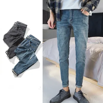 

Jeans men's and Korean version of the nine-piece trousers boys stretch body trim trousers fashion catchy pants boys 2020