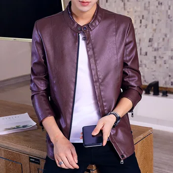 

2020 men new collar cultivate one's morality leisure leather fashion youth handsome locomotive pu leather