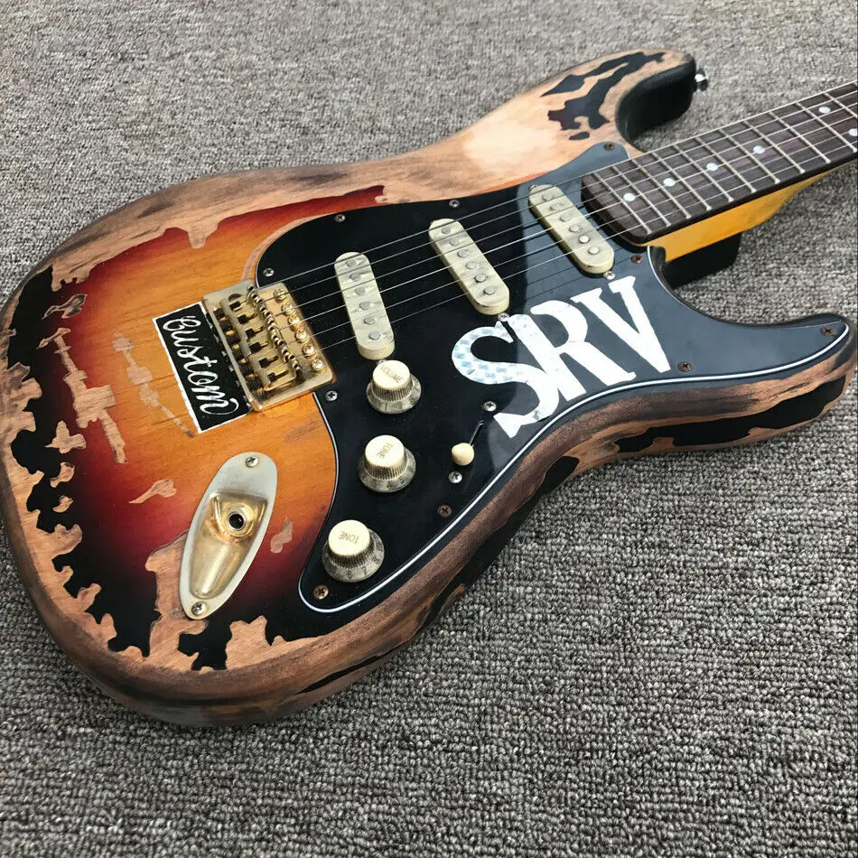 Сделайте старую винтажную электрогитару Sunburst остается st ручная работа SRV