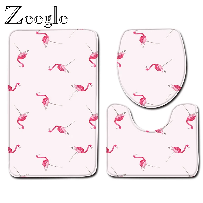 Zeegle 3pcs Bath Mat Set Flannel Soft Toilet Seat Cover Mat Bathroom Decoration Foot Mat Toilet Pedestal Rug Washable Toilet Set