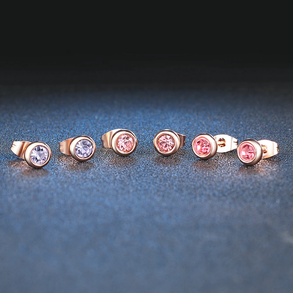 Простые Стильные серьги-гвоздики для женщин, выразительные серебряные серьги цвета розового золота, модные ювелирные изделия, серьги с кристаллом ZYE496