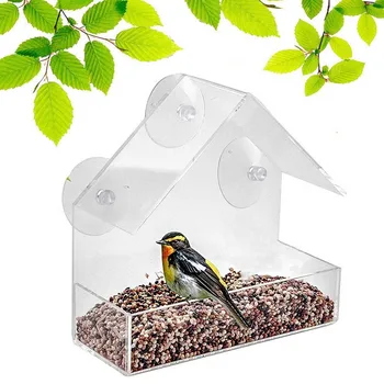 

Pet Birdhouse Suction Cup Mount Bird Feeder Acrylic Transparent Window Viewing Bird Feeders Tray Birdhouse House Type Feeder