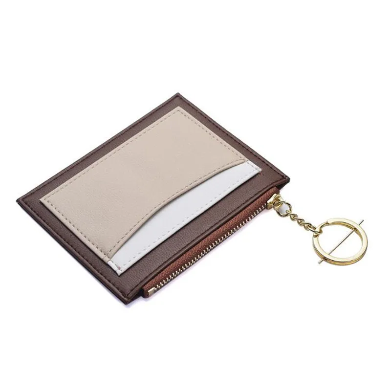 

Women Mini Card Package, PU Leather Fashion Card Holder Keychain, Ultra-thin Zipper Card Holder, Contrast Stitching Card Wallet