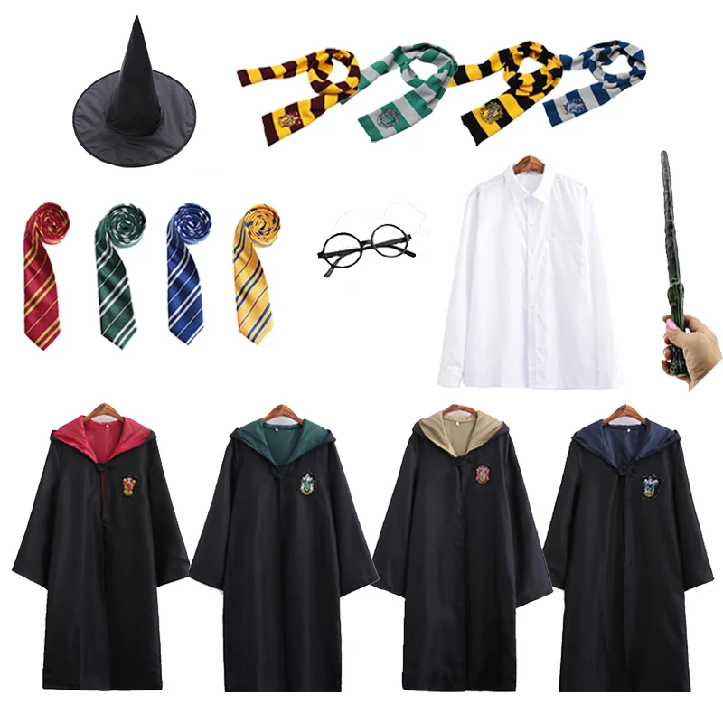 

Potter Magic Robe Cape Suit Tie Wand Glasses Harris Cosplay Costume Gryffindor Ravenclaw Hufflepuff Slytherin Cos For Kids Adult