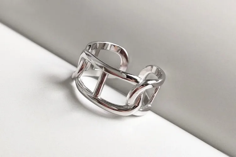 ANENJERY, простое модное кольцо с геометрическим замком, открывающееся кольцо, 925 пробы, серебряные модные кольца, ювелирные изделия для женщин, вечерние, подарок, S-R546