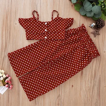 

2020 Summer Children Sets Casual Strap Single Breasted Tops Long Pants Red Dot Girls Clothes Sets 1-6T