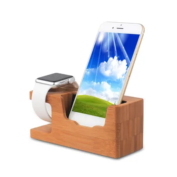 

2 in 1 Bamboo Bracket Mobile Phone Watch Charging Dock Wooden Bracket for Apple Watch iPhone