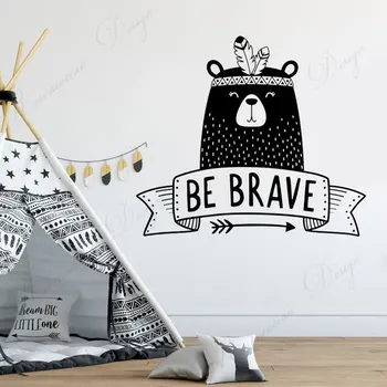 

Bear Tribal Woodland Animal Brave Vinyl Wall Sticker Home Decor For Kids Baby Room Nursery Decoration Decals Cartoon Mural 4170