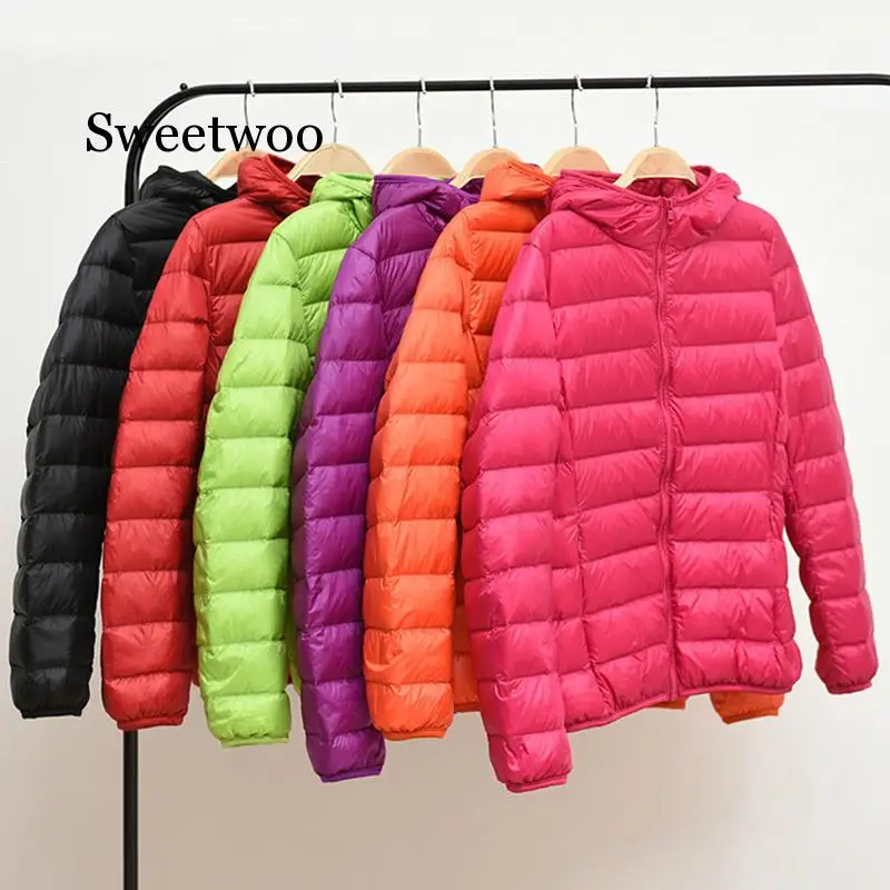 Winter Women Thin Jacket White Hooded Jackets Long Sleeve Warm Coat Parka Female