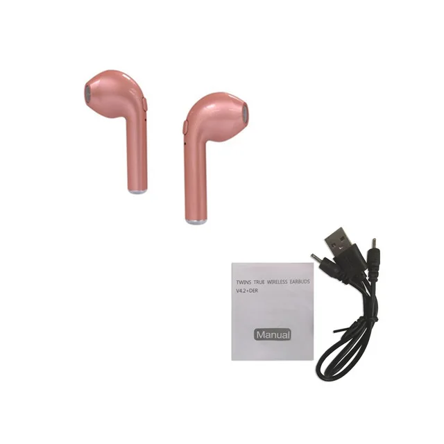 I7s TWS Bluetooth наушники стерео вкладыши беспроводные Bluetooth наушники спортивные многофункциональные наушники-вкладыши для Android IOS - Цвет: 2 pink with cable