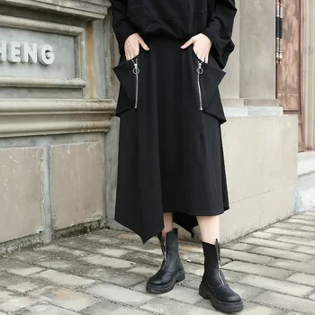 

SuperAen New Style Autumn Winter Design Small Black Skirt Large Pocket Irregular Street Hip-hop All-match A- Line Woman Skirts