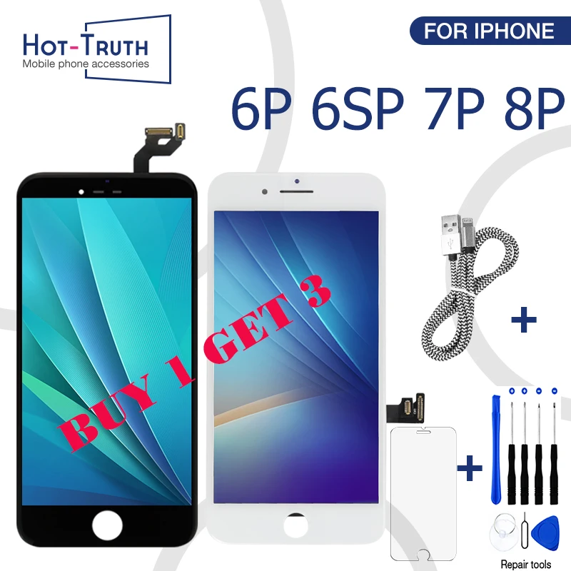 5," ЖК-дисплей для iPhone 6 Plus 6SP 7 Plus 8P сенсорный экран дигитайзер панель сборка AAA++ экран Замена Бесплатный USB кабель