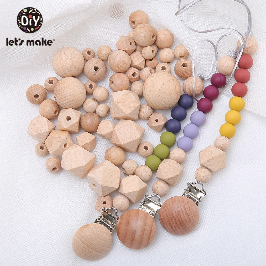 100pc 너도밤 나무 육각형 나무 Teether 구슬 라운드 12-30mm  딸랑이 페르시 나무  Teether 나무 장난감을 만들어 봅시다