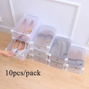 

10pcs Clear Plastic Storage Drawer Organizer Shoe Boxes Stackable Foldable Shoes Case Home Wardrobe Thicken Shoe Box 31x20x11cm