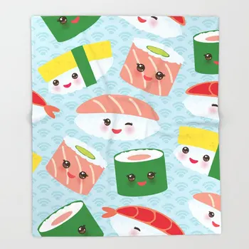 

Kawaii Funny Sushi Rolls Set Blankets Children Kids Soft Warm Sofa Coral Fleece Throw Blanket Rug Plush 100X125cm