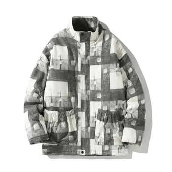 

RIINR 2020 Winter New Cotton Jacket Men's Korean Version Trend Loose Personality Printing Pattern Thick And Large Size Coat