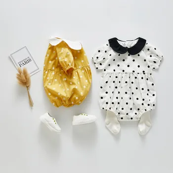 

baby Bodysuits 2020 new baby short-sleeved jumpsuit girl baby lapel wave dot Bodysuits climbing clothes summer go out service
