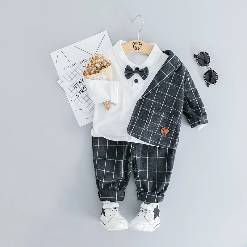 

Baby Boy Clothes Autumn Newborn Clothes Baby Formal Gentleman Clothes Set T-shirt+Coat+Pant 3Pcs Outfit for Infant Clothing Suit
