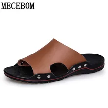 Г. Летние мужские шлепанцы Большие размеры 38-48, Уличная обувь из натуральной кожи модные шлепанцы без шнуровки Нескользящие Летние вьетнамки