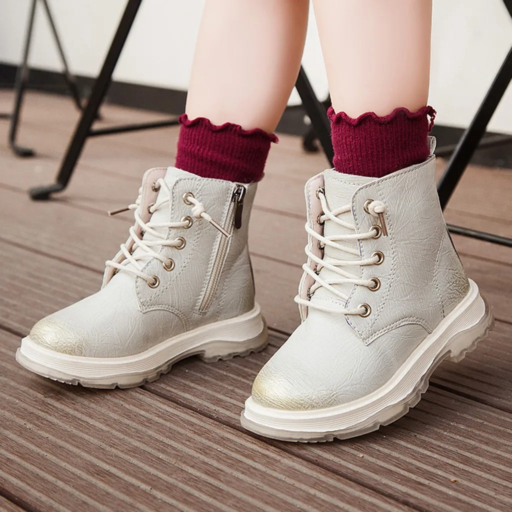 Kids Snow Boots Waterproof Toddler Infant Baby Boys Girls Winter Warm Shoes Retro Solid Wedges Slip-On Zip Casual Shoes