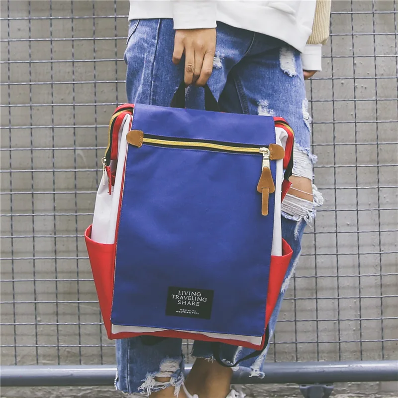 

Korean-style Backpack Fashion Contrast Color Clip Mouth Steel Wire Hand Backpack Large-Volume Men And Women School Bag