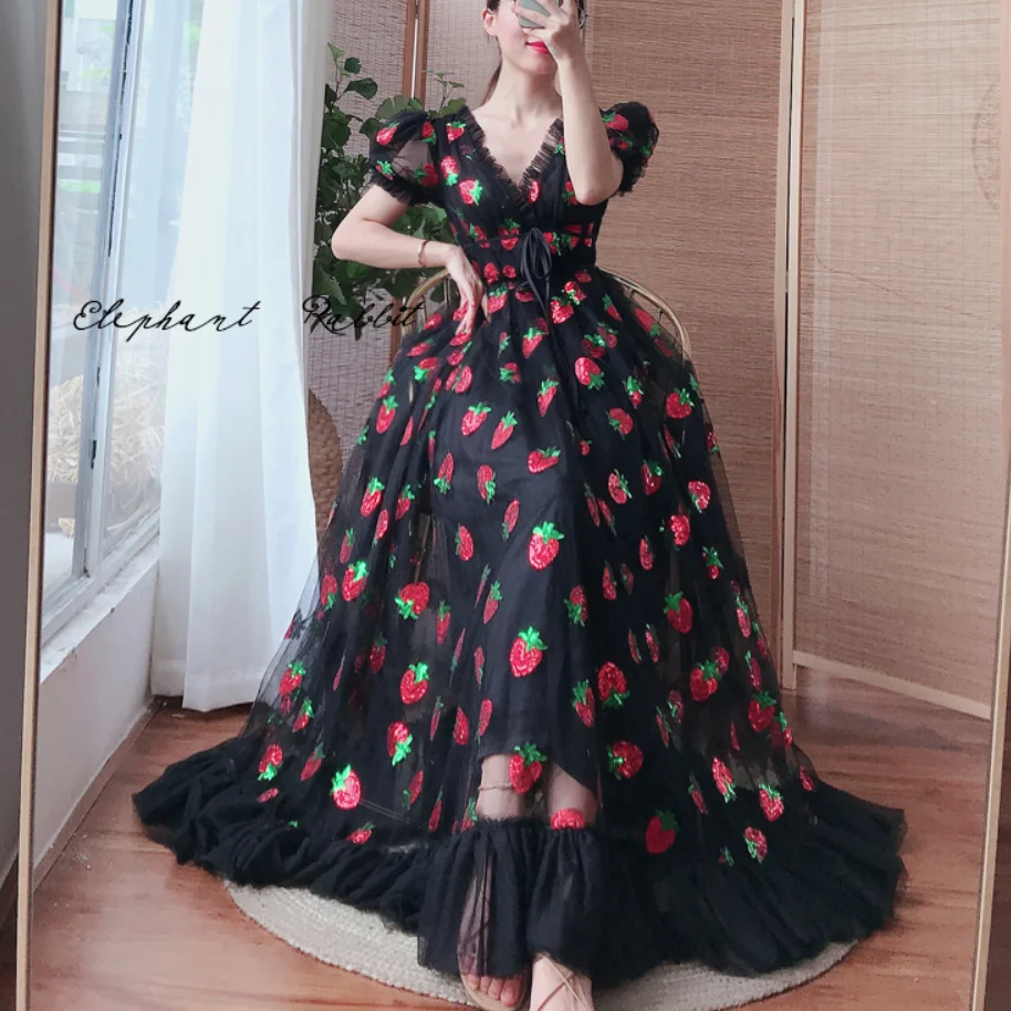 plus size 5xl Women Black Pink Strawberry Sequined Dress V Neck Sweet Elegant Evening Party Formal Dress Classy Maxi Dress plus size 5xl Women Black Pink Strawberry Sequined Dress V Neck Sweet Elegant Evening Party Formal Dress Classy Maxi Dress