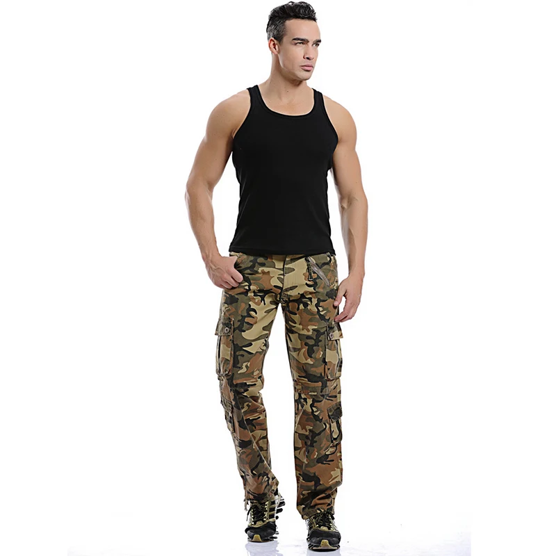 Высокое качество Мужские Брюки Карго повседневные свободные мульти карманы военные брюки длинные брюки для мужчин камуфляж джоггеры размера плюс 28-40