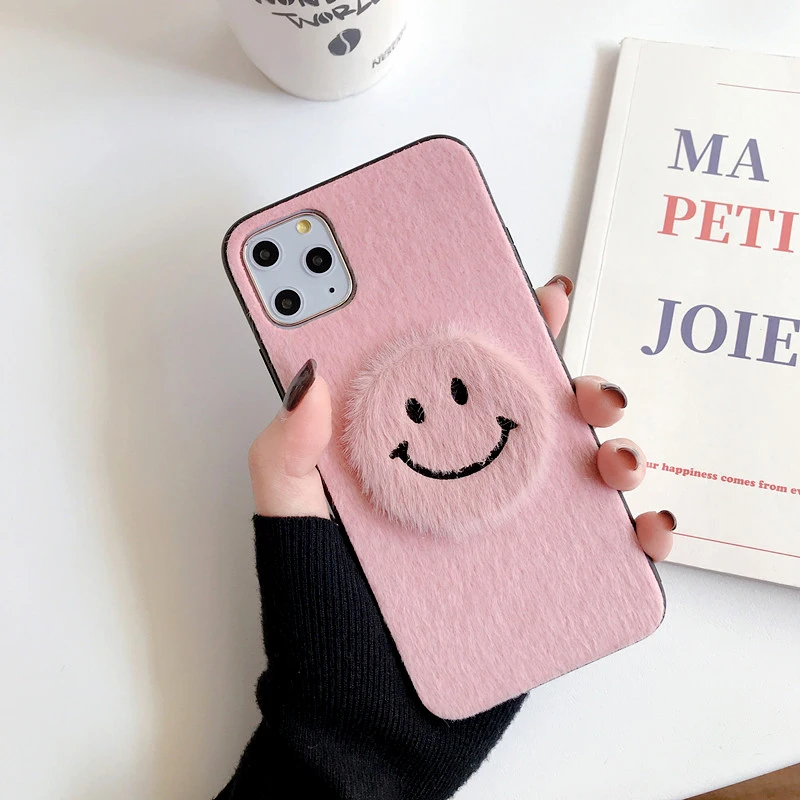 Зимний меховой чехол для Xiao mi redmi Note 7 8 6 Pro, чехол для redmi 7 7A K20 mi A2 Lite mi 8 9 SE 9T Pro, чехол с кошачьим мехом - Цвет: pink-smile face
