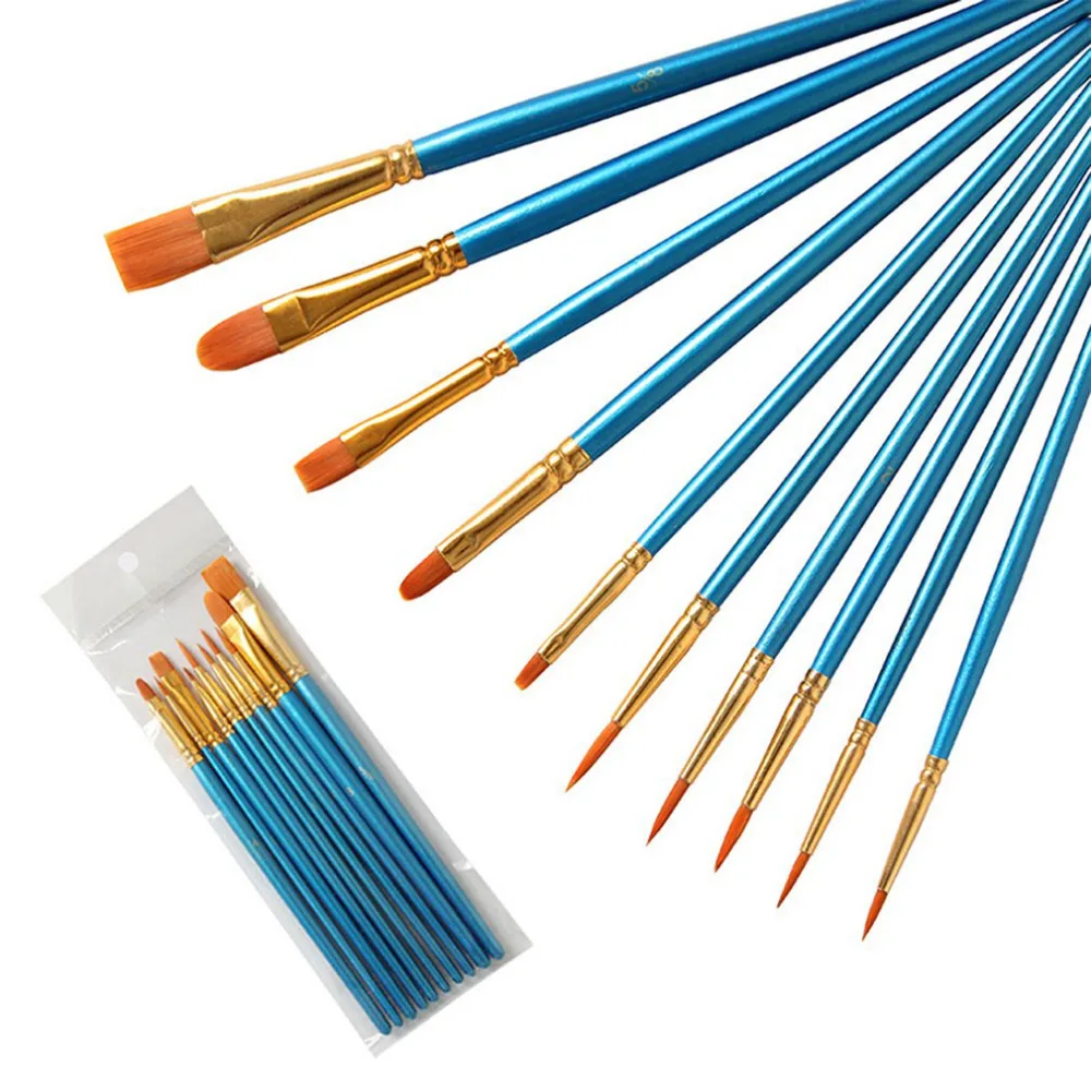 10pcs/set Nail Art Polishing Brush Pen Dotting Painting Drawing Fan Line Builder Gel UV Tip Decor Cosmetic Nail Art Polish Brush