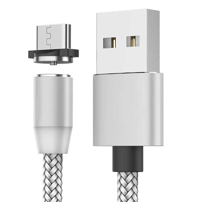 VINISUNG Магнитный USB кабель нейлон Быстрая зарядка USB кабель для передачи данных для samsung Xiaomi LG планшета iPhone мобильного телефона usb зарядный шнур - Цвет: Silver Micro Cable