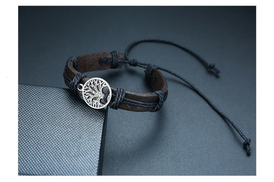 Vnox Мужская подвеска "Древо жизни" Leather Rope Chain Браслеты для Для женщин мужской Длина Регулируемый Богемия ювелирные изделия