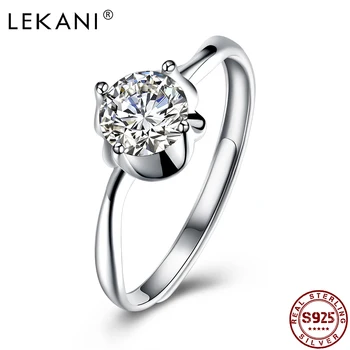 

LEKANI 925 Sterling Silver Rings For Girl Adjustable Inlaid Zircon Personality Trend Ring Anniversary Simple Gift New Arrival