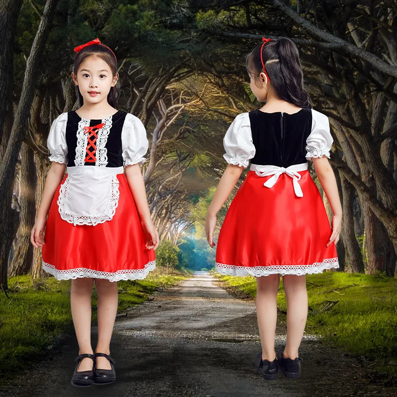 

Kindergarten Children Clothing Girls Costume Mantle Halloween Little Red Riding Hood Cloak Clothes Girls Princess Skirt