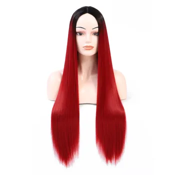 

Feilimei Red ombre wigs 24 Inch Long Straight Synthetic heat Resistant Hair Colored Cosplay Wigs for Women