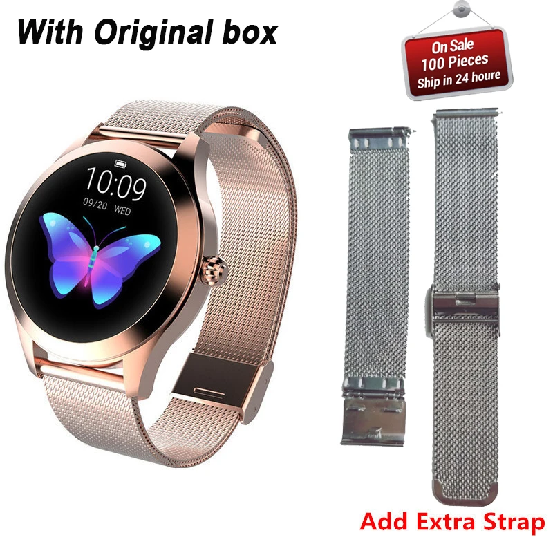 add extra strap Модные Смарт-часы для женщин KW10 IP68 Водонепроницаемые мульти-спортивные режимы шагомер сердечного ритма фитнес-браслет для леди PK H2 Q8 - Цвет: add extra strap