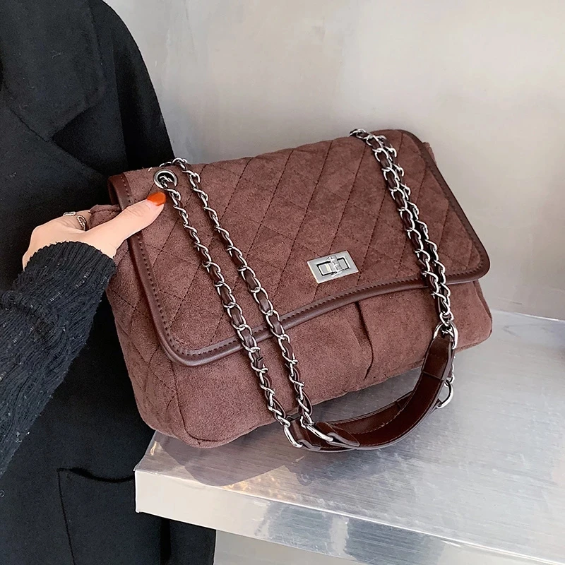 

2021 trend winter new frosted leather shoulder bag lady chain shoulder bag lady fashion luxury handbag lady travel messenger bag