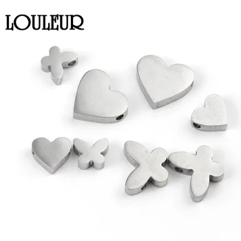 

2pcs Stainless Steel Charm Polished Heart Butterfly Beads Spacer Beads End Caps Beads DIY Jewelry Making Findings Charm Beads