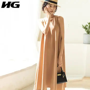 

HG Women Clothes 2020 Simple Flowing Sleeveless Dresses Loose Plus Size Fashion Solid Color Dress Women Korean Style XJ4221