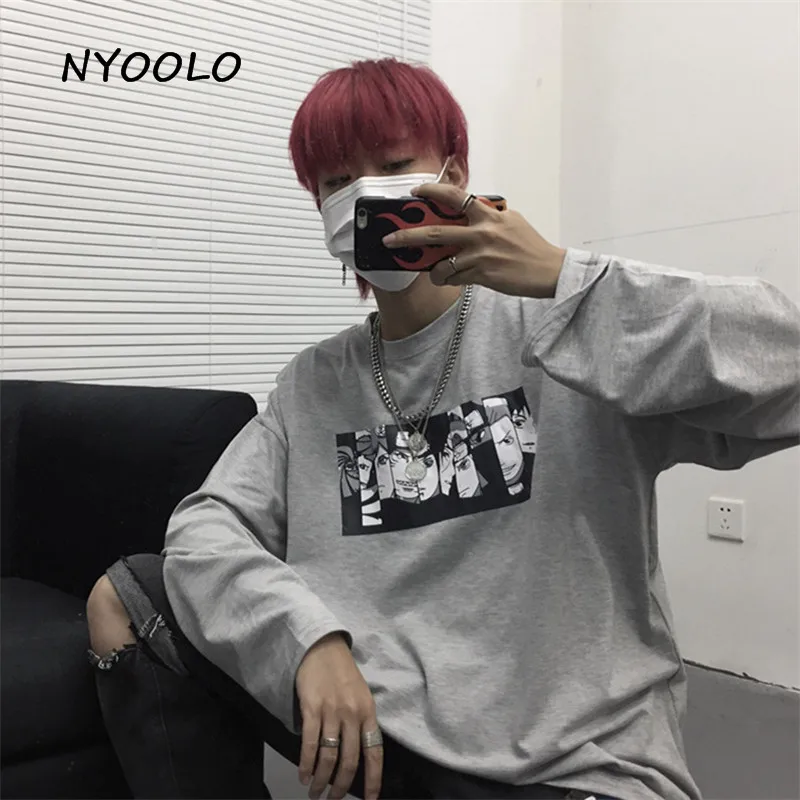 NYOOLO винтажный дизайн мультфильм Наруто печать футболка осень уличная свободная с длинным рукавом аминовая футболка женская мужская одежда Топ